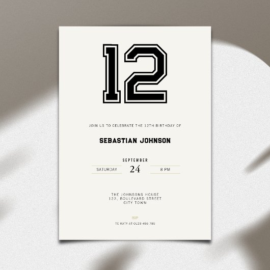 12th Birthday Invitation - Minimal Sport Style