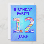 12th Birthday Party Invitation Voeg een naam toe Kaart (Voorkant)