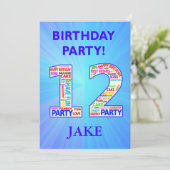 12th Birthday Party Invitation Voeg een naam toe Kaart (Staand voorkant)