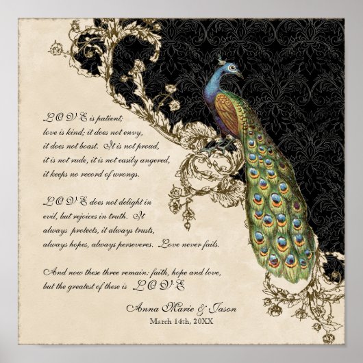 12x12 Peacock 1 - Wedding op persoonlijke titel Poster (Voorkant)