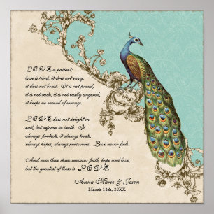 12x12 Peacock 1 - Wedding op persoonlijke titel Poster