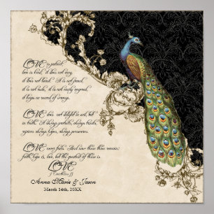 12x12 Peacock 1 - Wedding op persoonlijke titel Poster