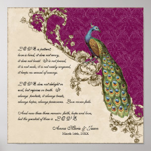 12x12 Peacock 1 - Wedding op persoonlijke titel Poster