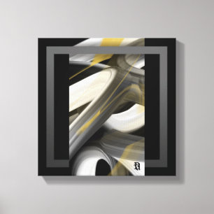 12x12" Tendance Art Abstrait Toile Noir Blanc Or