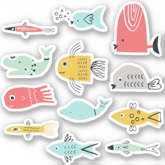 12x Cartoon Vis Sticker (Voorkant)