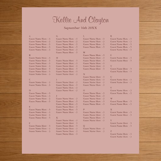 130 Cinnamon Roos Simple Wedding Seating Chart Poster