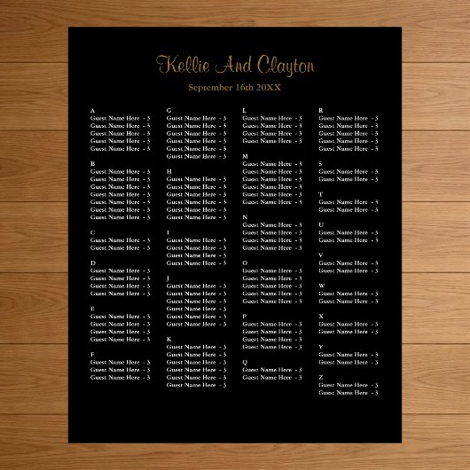 130 Simple Black Wedding Seating Chart Poster