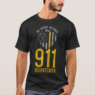 1314 Dispatcher Dunne gouden lijn waar mijn hart t T-shirt