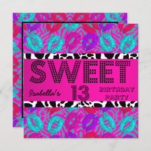 13 13th Birthday Lips Koe Paars Roze Blauwgroen Kaart