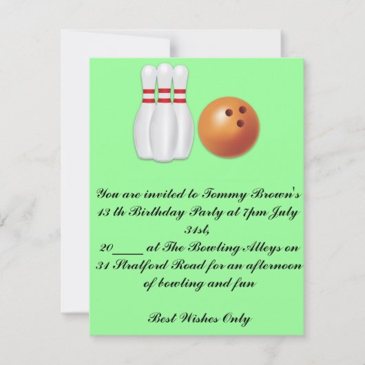 13 Anniversaire Invitation au Bowling Party (Devant)