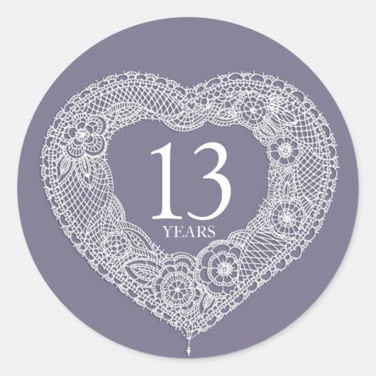 13 ans dentelle anniversaire autocollants coeur (Devant)