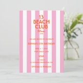 13 Beach Club Cabana Streep 13e Verjaardagsfeestje Kaart (Staand voorkant)