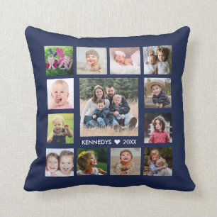 13 Familie Foto Collage Creëer Your Ewn Navy Blue Kussen