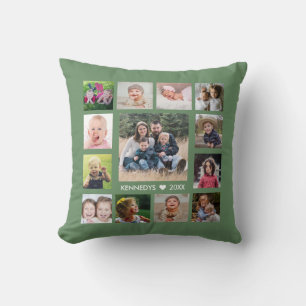 13 Familiefoto Collage Creëer Your Own Green Kussen