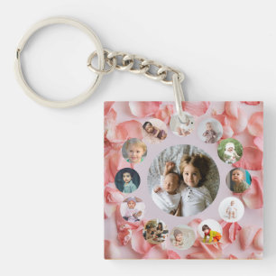 13 foto collage Persoonlijke naam roos Sleutelhanger