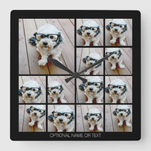 13 Foto Funky Collage met eenvoudige tekst Vierkante Klok