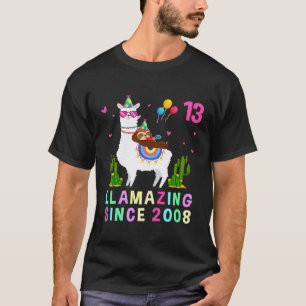 13 jaar oud 13e verjaardag luiaard rijdt lama meis t-shirt