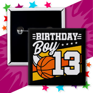 13 Jaar Oud Basketbalfeest 13e Verjaardag Jongen Vierkante Button 5,1 Cm