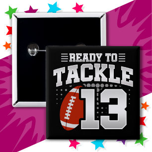13 Jaar Oud Tackle Football Party 13e Verjaardag Vierkante Button 5,1 Cm