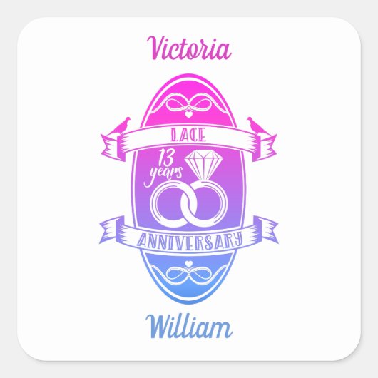 13 jaar traditionele Lace 13th bruiloft Vierkante Sticker (Voorkant)
