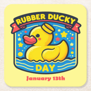 13 jan - Rubber Ducky Day Vierkante Kartonnen Onderzetter