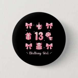 13-jarige verjaardag meisje roze coquette strik ronde button 5,7 cm