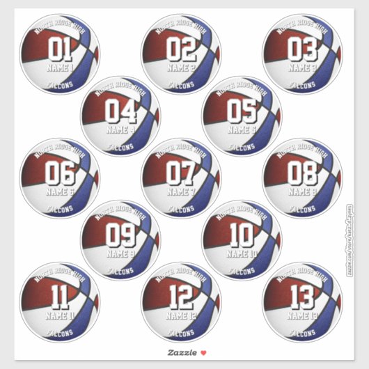 13 maroon blue team colors basketball stickers (Feuille)