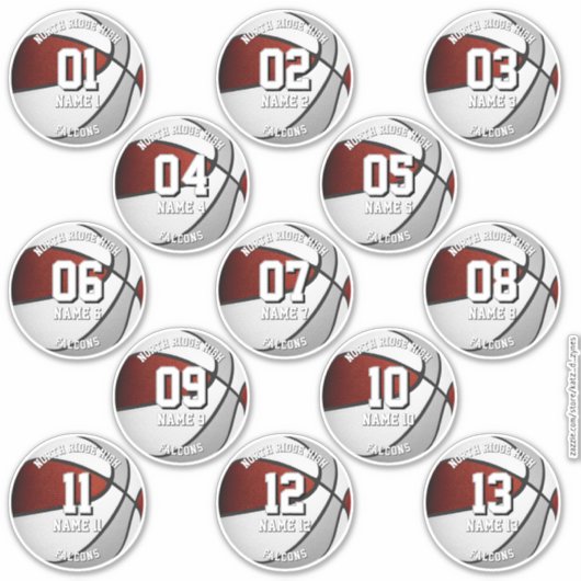 13 maroon gray team colors basketball stickers (Devant)