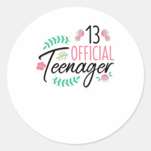 13 Officiële tienerige meisjes Birthday Gift Ronde Sticker