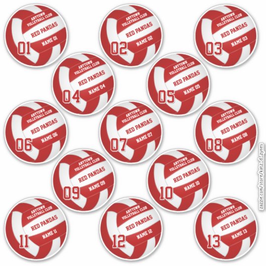 13 rode volleybal team kleuren gepersonaliseerd sticker (Voorkant)