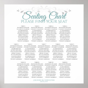 13 Tabel Blauwgroen op White Wedding Seating Chart Poster