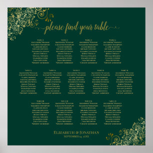 13 Tabel Emerald Green Wedding Seating Chart Gold Poster