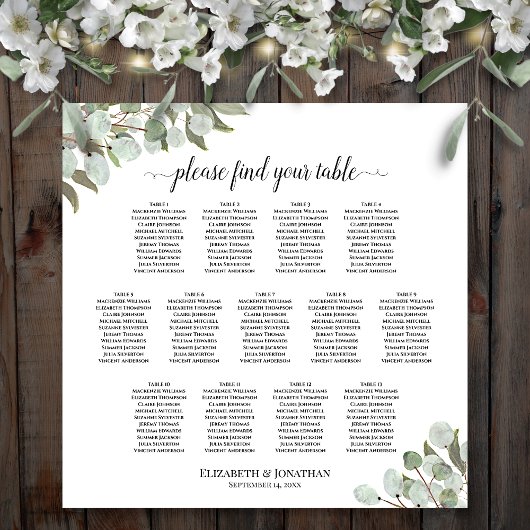 13 Tabel Eucalyptus Greenery Wedding Seating Chart Poster