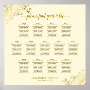 13 Tabel Gold Frills Cream Wedding Seating Chart Poster