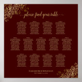 13 Tabel Lacy Gold & Auburn Wedding Seating Chart Poster (Voorkant)