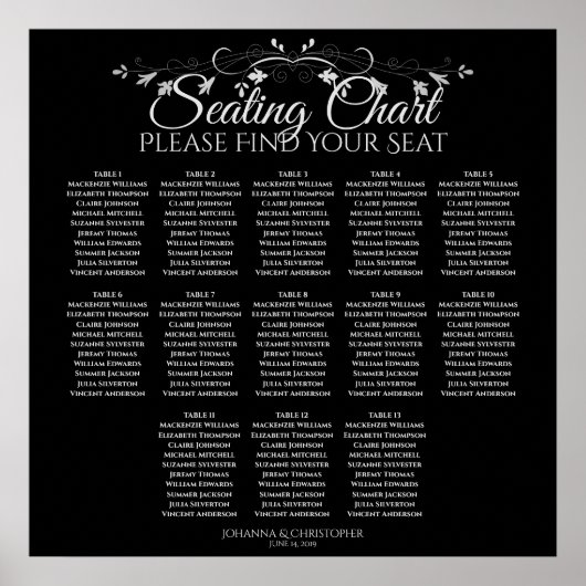 13 Tableau Argent sur Mariage noir Tableau de sièg (Devant)