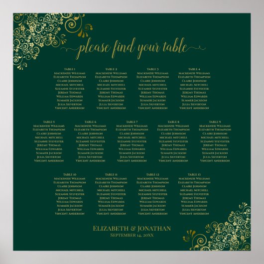 13 Tableau Émeraude Vert Mariage Plat Or (Devant)