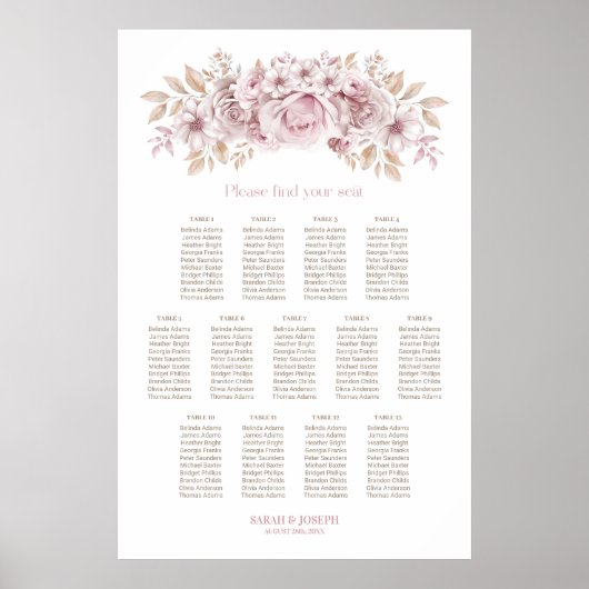 13 Tableau Mariage rose floral (Devant)