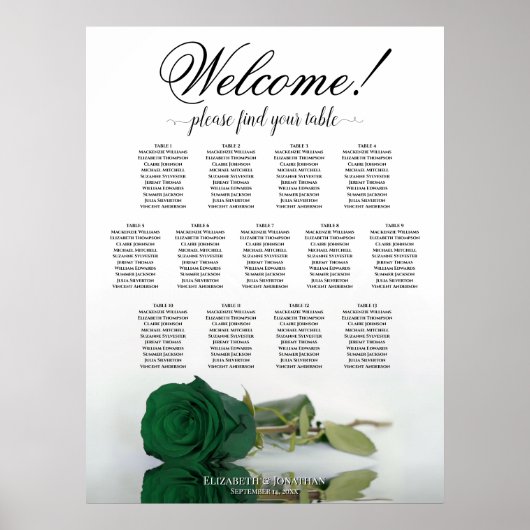 13 Tableau Vert Émeraude Rose Plan de Table Mariag (Devant)