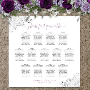 13 Tafel Lacy Wedding Seating Chart White Lavender Poster
