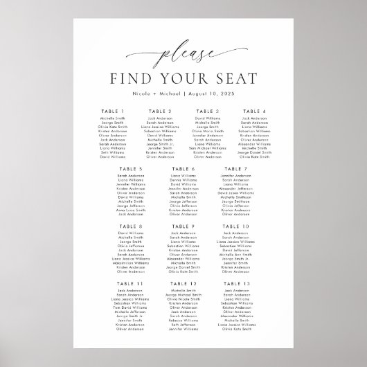 13 Tafels Vind uw Zitplaatskaart Poster (Voorkant)
