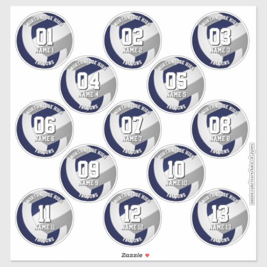 13 volleyballers Navy blauw grijs team kleuren Sticker (Vel)