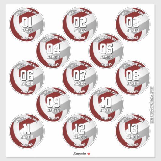 13 volleybalsters Maroon Grey Team kleuren Sticker (Vel)