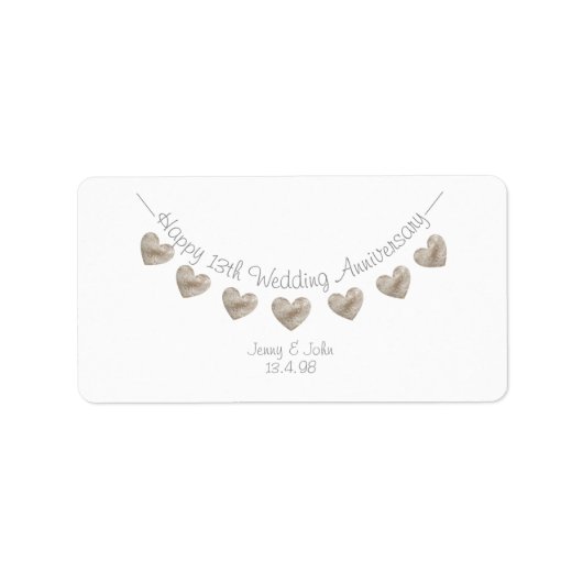 13de Bruiloft Jubileum kanten hartetiketten Etiket (Voorkant)
