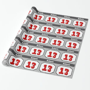 13de Verjaardag Lijst voor Hem ROOD GRIJS R13A Cadeaupapier