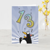 13e anniversaire - Carte de surprise de pingouin (Fleur jaune)