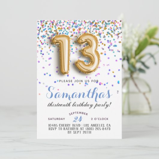 13e anniversaire Confetti Invitation (Debout devant)