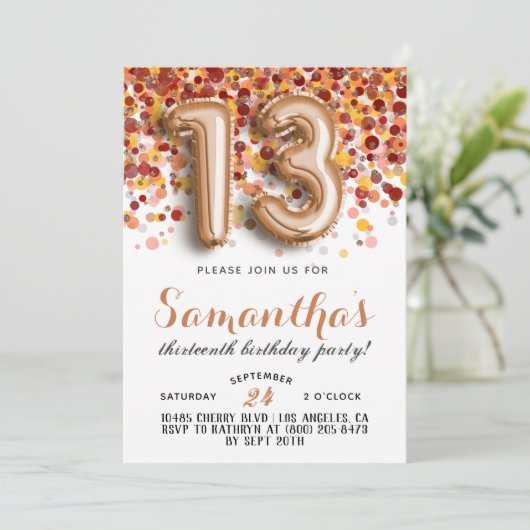 13e anniversaire Confetti Invitation (Debout devant)