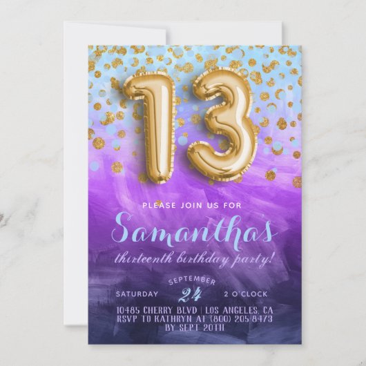 13e anniversaire Confetti Invitation (Devant)