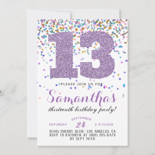 13e anniversaire Confetti Invitation (Devant)